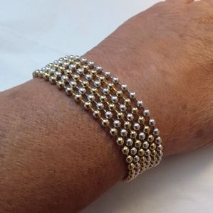 Gold and Silver Beaded Bracelet with Claw and Loop Closure